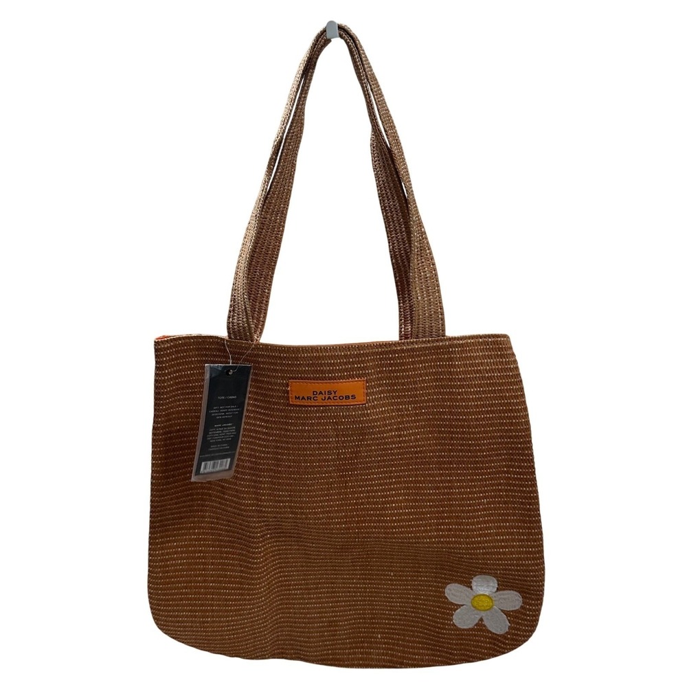 Daisy Marc Jacobs Tan Woven Straw Tote Bag Orange Lining Floral NEW